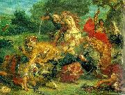 Eugene Delacroix lejonjakt Spain oil painting artist